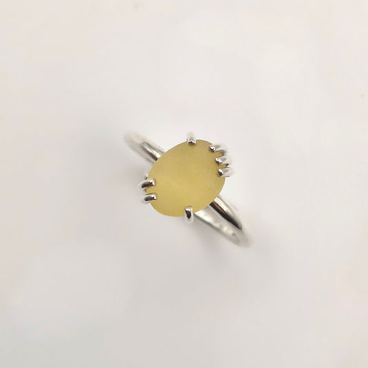 anello gocce di mare giallo argento 925 vetrino di mare fatto a mano
