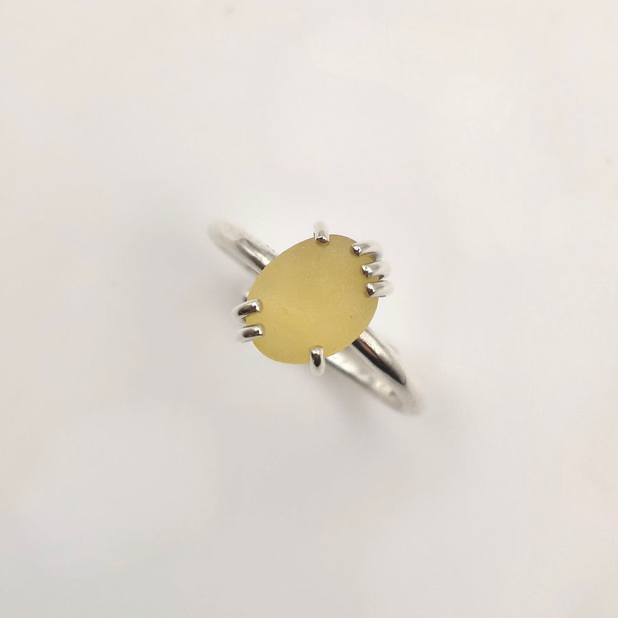 anello gocce di mare giallo argento 925 vetrino di mare fatto a mano