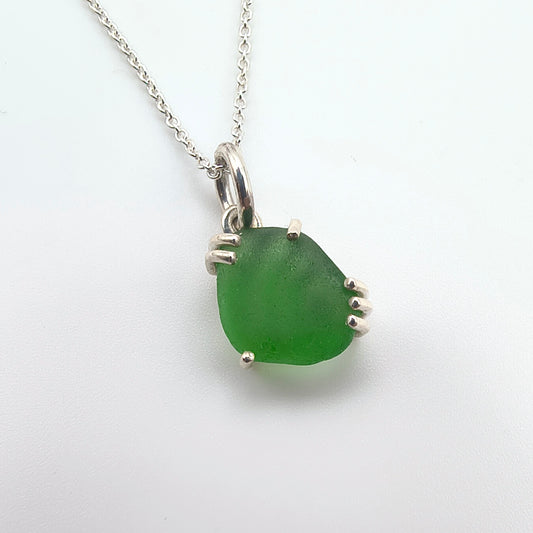 collana gocce di mare verde argento 925 vetrino di mare fatta a mano