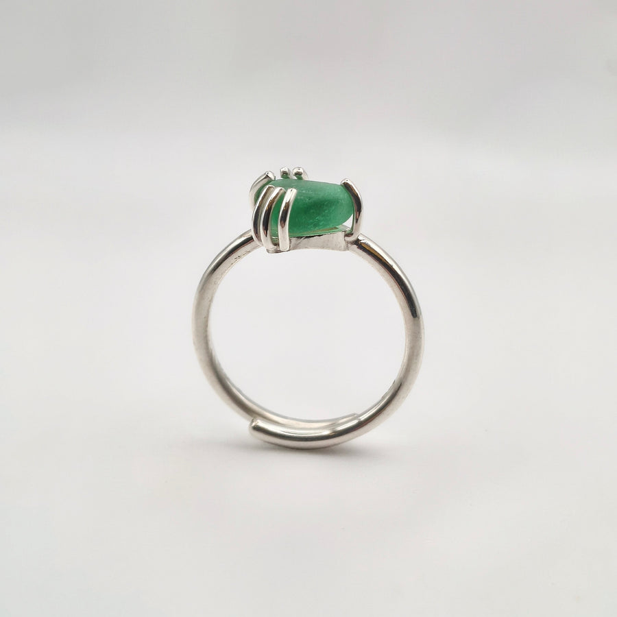 anello gocce di mare verde argento 925 vetrino di mare fatto a mano