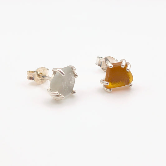 orecchini gocce di mare bianco arancio argento 925 vetrino di mare fatti a mano