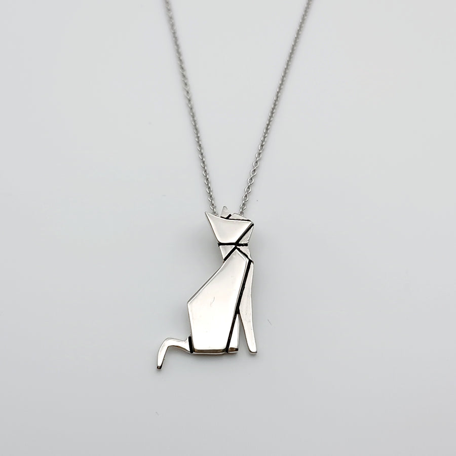 collana origami a forma di gatto argento 925 fatta a mano