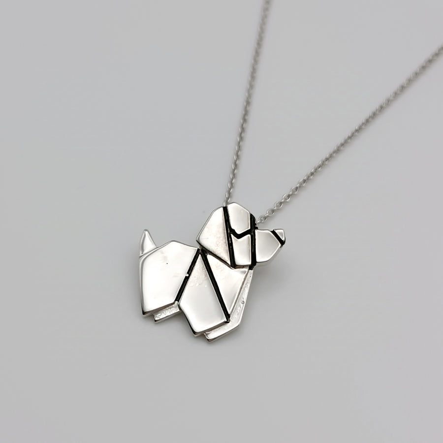 dettaglio collana origami a forma di cane argento 925